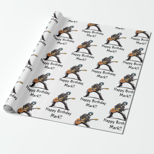 Rock and Roll Skeletons Birthday Party Wrapping Paper (Unrolled)