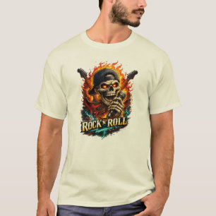 Rock And Roll Skull Guitar Fire Vintage Music Love T-Shirt