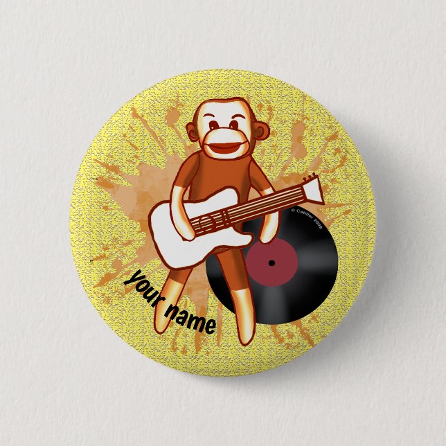Rock and Roll Sock Monkey custom name 6 Cm Round Badge (Front)