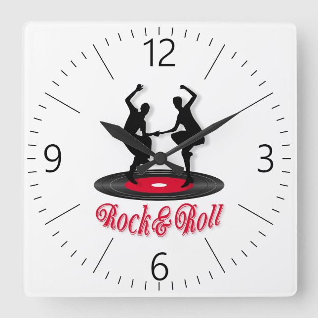 Rock and roll square wall clock (Front)