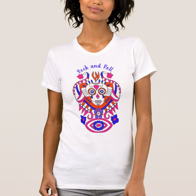 Rock and Roll Sugar Skull T-Shirt (Front)