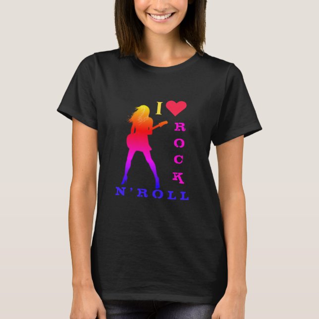 Rock and Roll T-Shirt Rock Guitar Player Girl (Front)