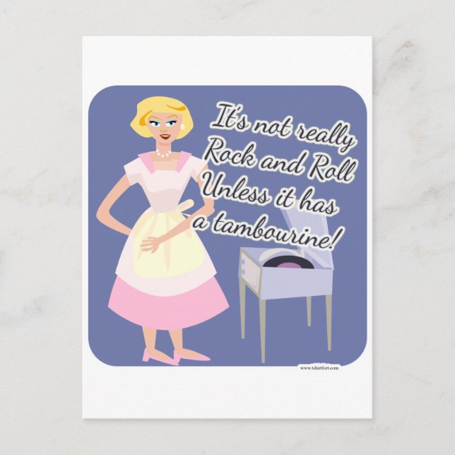 Rock and Roll Tambourine Fifties Housewife Postcard (Front)