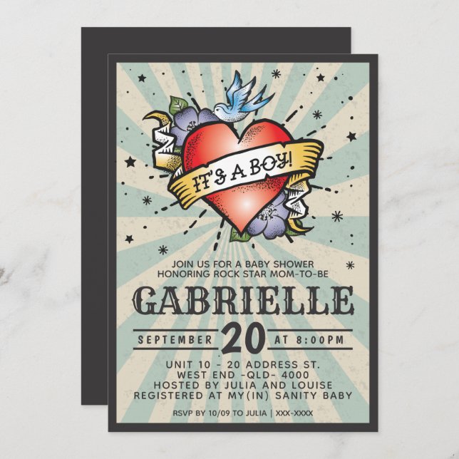 Rock and Roll Tattoo Baby Shower Invitation (Front/Back)