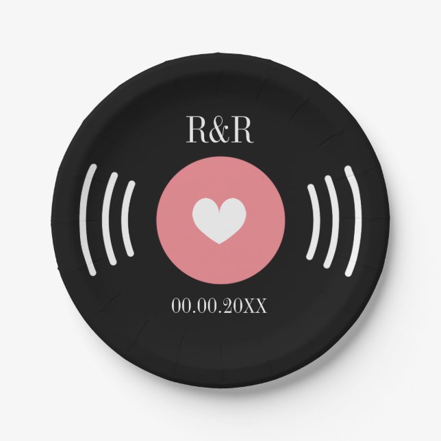 Rock and roll vinyl record wedding party plates (Front)
