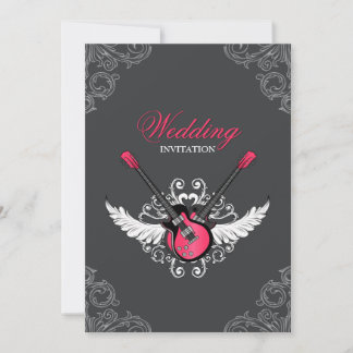 Rock and Roll Wedding Fuchsia Grey invitation