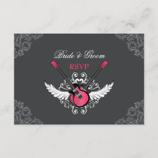 Rock and Roll Wedding Fuchsia Grey RSVP card