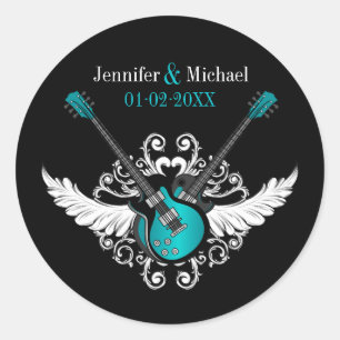Rock and Roll Wedding Guitars Teal Black stickers