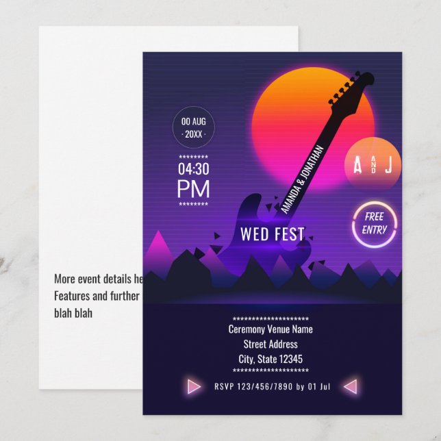 Rock and Roll Wedding Invitation (Front/Back)