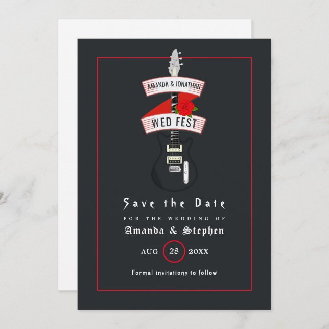 Rock and Roll Wedding Monogram Save The Date (Front/Back)