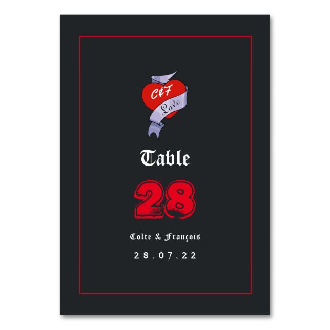 Rock and Roll Wedding Monogram Table Number (Front)
