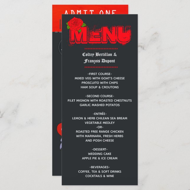 Rock and Roll Wedding Ticket Menu (Front/Back)