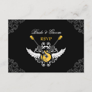 Rock and Roll Wedding Yellow Black RSVP card