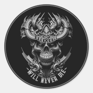 Rock And Roll Will Never Die Heavy Metal Hard Rock Classic Round Sticker