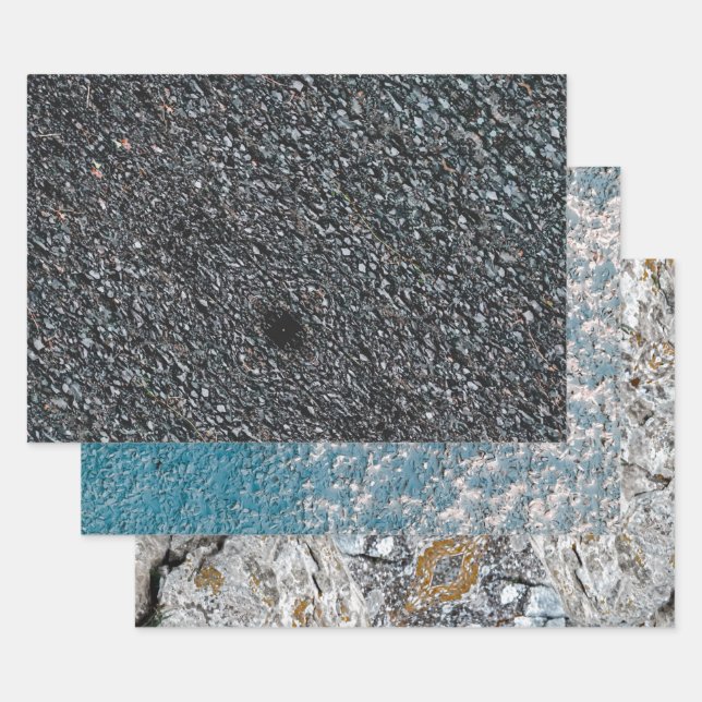 Rock and stone, walls, pebbles, building materials wrapping paper sheet (Set)