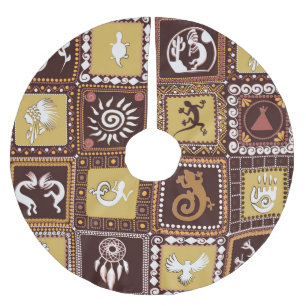 Rock Art Imitation: Vintage Pattern. Brushed Polyester Tree Skirt