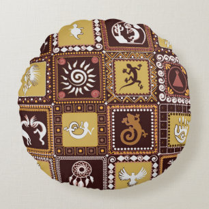 Rock Art Imitation: Vintage Pattern. Round Cushion