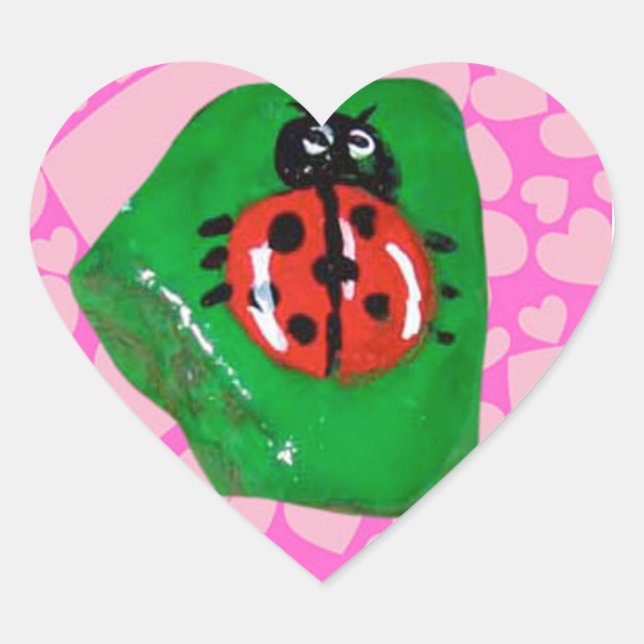 Rock Art, Ladybug Heart Sticker (Front)