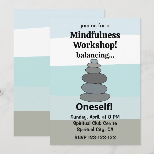Rock Balancing Stone Stacking Mindfulness Workshop Invitation (Front/Back)