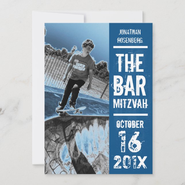 Rock Band Bar Mitzvah Invitation in Blue (Front)
