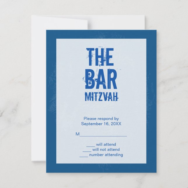 Rock Band Bar Mitzvah Reply Card In Blue (Front)
