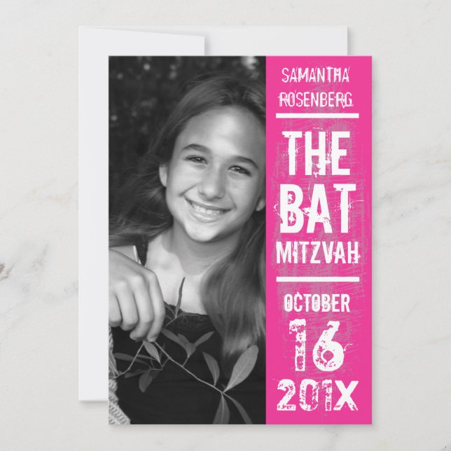 Rock Band Bat Mitzvah Invitation in Pink (Front)