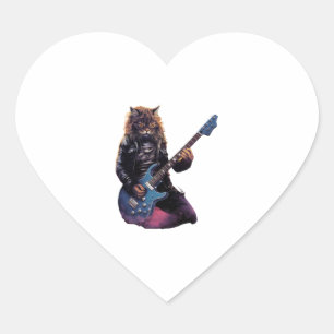 Rock band Cat playing guitar   Heart Sticker