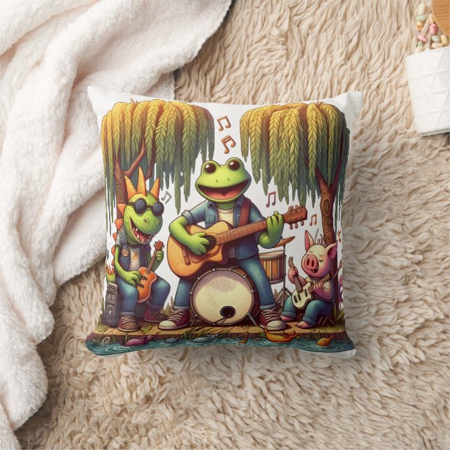 Rock Band of Animals Playing at a Riverside Park Cushion (Blanket)