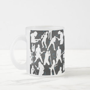 Rock Band Silhouette Pattern.w Black BG Frosted Glass Coffee Mug