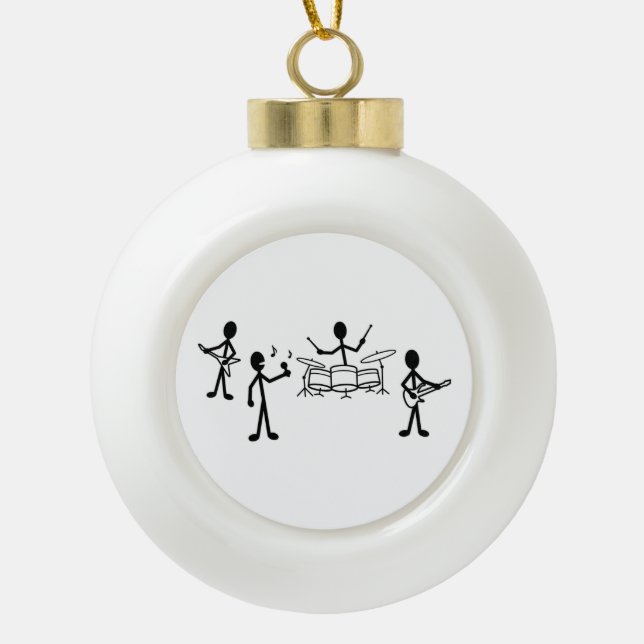 Rock Band Stick Figure Ceramic Ball Christmas Ornament (Front)