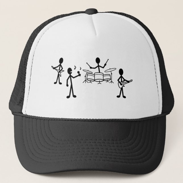Rock Band Stick Figure Trucker Hat (Front)