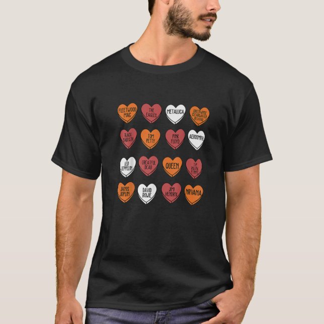 Rock Bands Hearts Candy Valentines Day Fan Music L T-Shirt (Front)