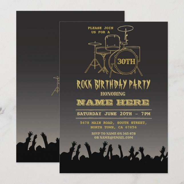 Rock Birthday Party Festival Crowd Music Invite (Front/Back)