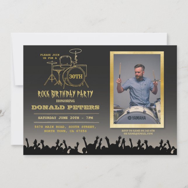 Rock Birthday Party Festival Crowd Music Photo Invitation (Front)
