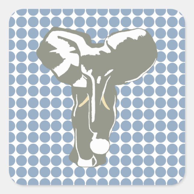 Rock Blue Safari Dot with Pop Art Elephant Square Sticker (Front)