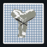 Rock Blue Safari Dot with Pop Art Elephant Square Wall Clock<br><div class="desc">Mod polka dot pattern in Emporio Moffa's "Safari" colour palette with Pop Art Elephant design on front and plain dots on back.</div>