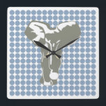 Rock Blue Safari Dot with Pop Art Elephant Square Wall Clock<br><div class="desc">Mod polka dot pattern in Emporio Moffa's "Safari" colour palette with Pop Art Elephant design on front and plain dots on back.</div>
