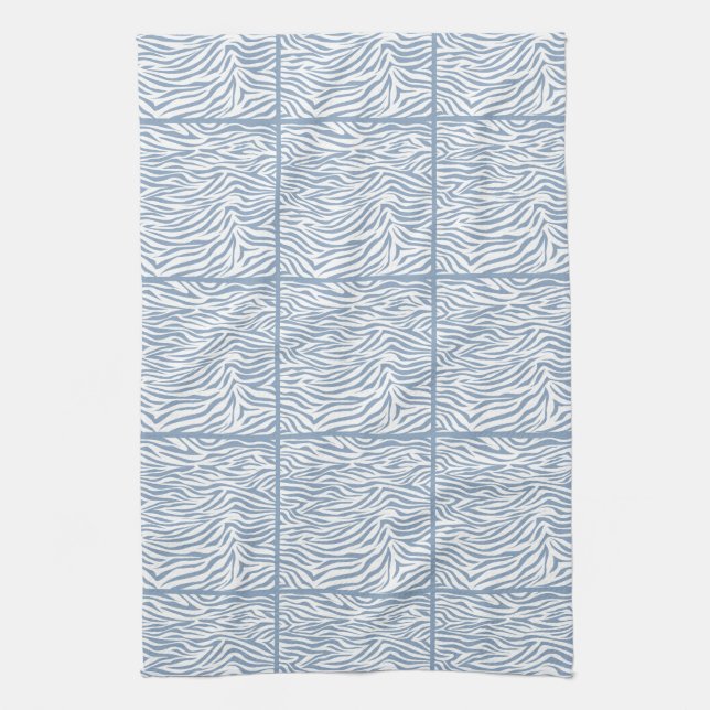Rock Blue Safari Zebra, tiled design Tea Towel (Vertical)