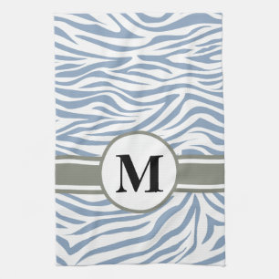 Rock Blue Safari Zebra with monogram Tea Towel