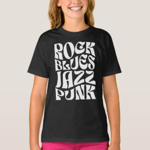Rock, Blues, Jazz, Punk Typography T-Shirt