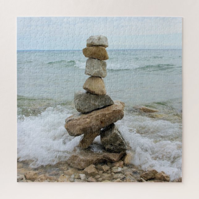 Rock Cairn by the Lake - 20x20 - 676 pcs Jigsaw Puzzle (Vertical)