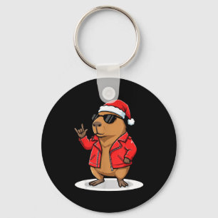 Rock Capybara Xmas Santa Men Women Kids Funny Ugly Key Ring