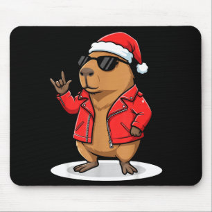 Rock Capybara Xmas Santa Men Women Kids Funny Ugly Mouse Mat