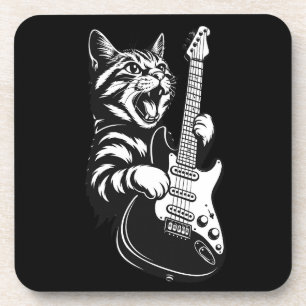 Rock Cat Playing Electric Guitar Cool Music Love Coaster