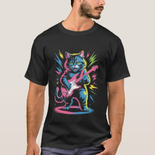 Rock Cat Playing Electric Guitar Retro Animal Musi T-Shirt