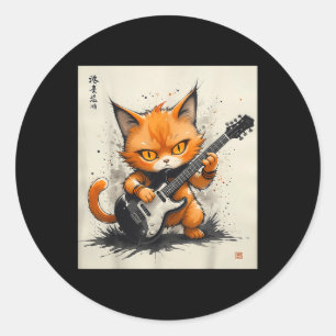 Rock Cat Playing Guitar Funny Cat Classic Round Sticker