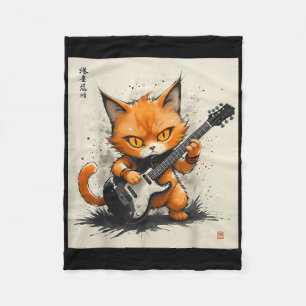 Rock Cat Playing Guitar Funny Cat Fleece Blanket