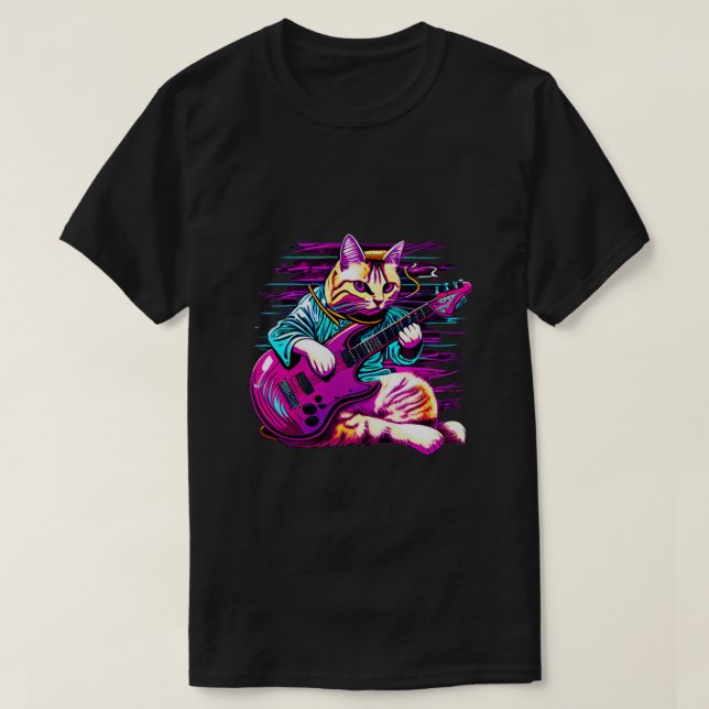 Rock Cat Playing Guitar Funny Guitar Cat (14) T-Shirt (Design Front)