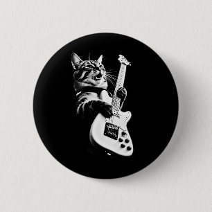 Rock Cat Playing Guitar - Funny Guitar Cat 1 6 Cm Round Badge