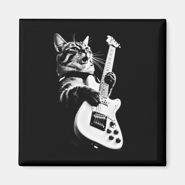 Rock Cat Playing Guitar - Funny Guitar Cat 1  Magnet (Front)